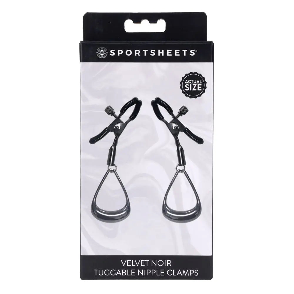 SPORTSHEETS Velvet Noir Tuggable Nipple Clamps - Gunmetal Adjustable Nipple Restraints Sportsheets Discreet Intimate Essentials.
