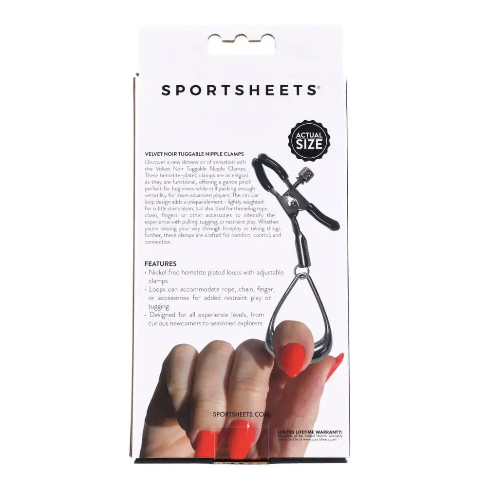 SPORTSHEETS Velvet Noir Tuggable Nipple Clamps - Gunmetal Adjustable Nipple Restraints Sportsheets Discreet Intimate Essentials.