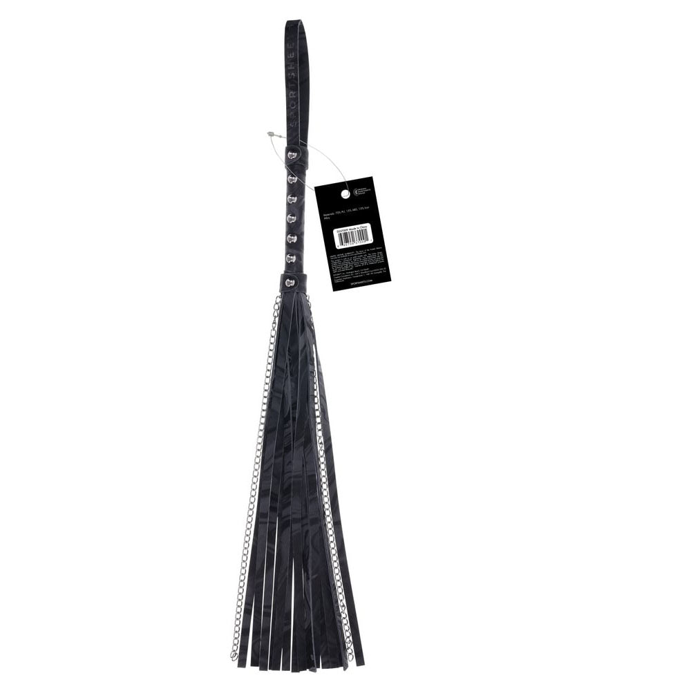 SPORTSHEETS Velvet Noir Chain Flogger - 43 cm Flogger Whip with faux leather and hematite chains.