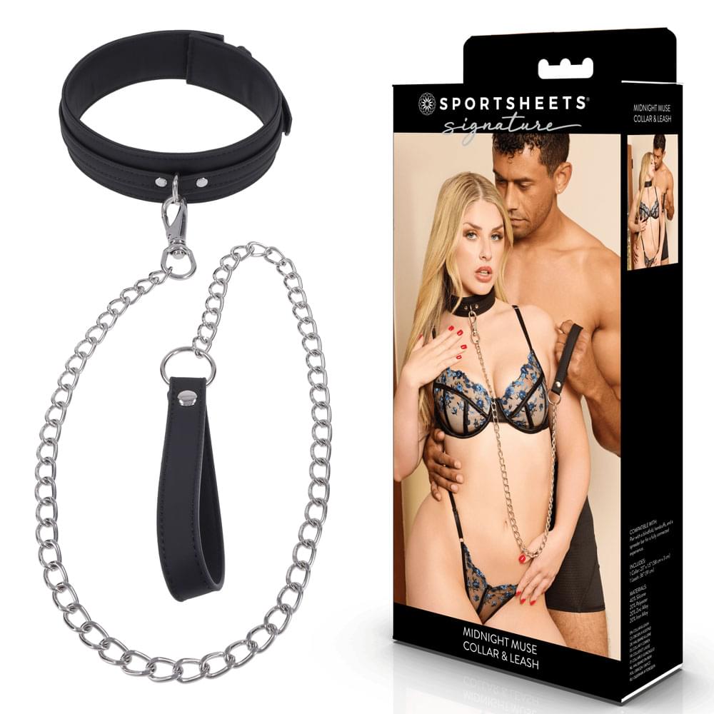 SPORTSHEETS Signature Midnight Muse Collar & Leash -  Adjustable Restraint