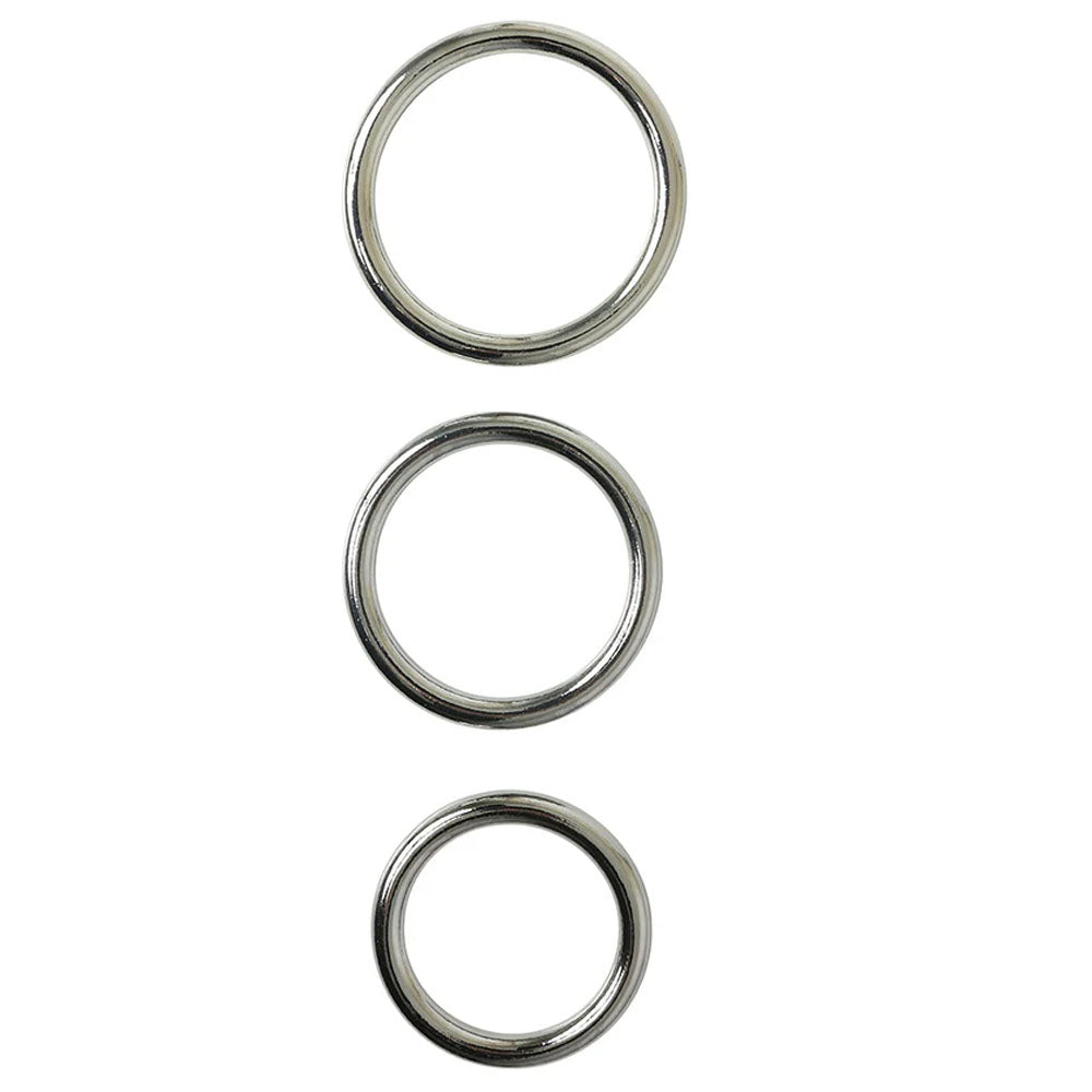 SPORTSHEETS Seamless Metal O-Ring 3 Pack - Metal Rings - Set of 3 Sizes, showcasing three seamless metal O-rings.
