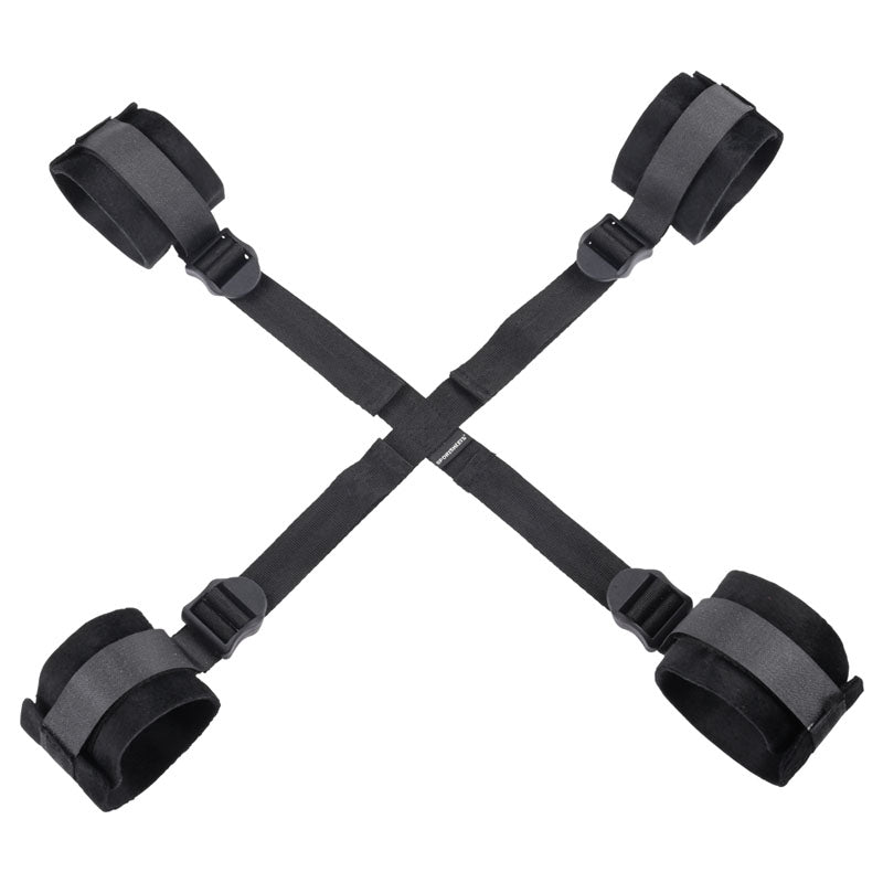 Image of the Sex & Mischief Hog Tie -  Restraint featuring adjustable straps and soft cuffs for versatile bondage play.