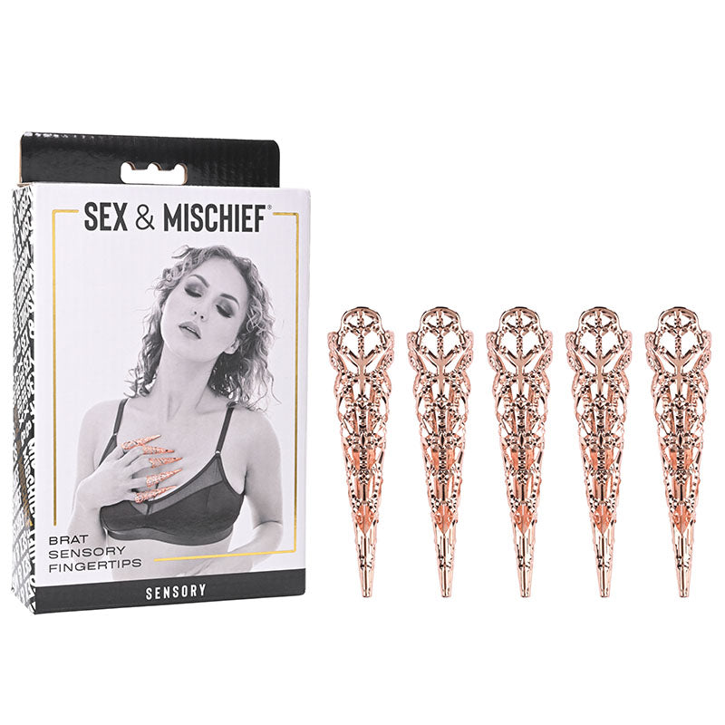 Sex & Mischief Brat Sensory Fingertips -  - Set of 5 with decorative tips showcased in packaging, perfect for intimate play.
