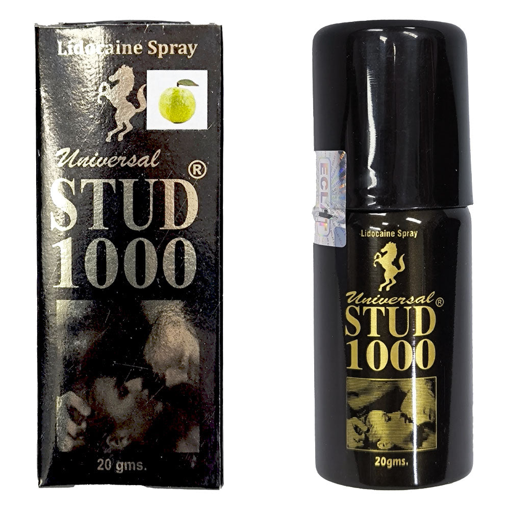 Stud 1000 - Male Delay Spray packaging and bottle for enhancing intimate experiences.