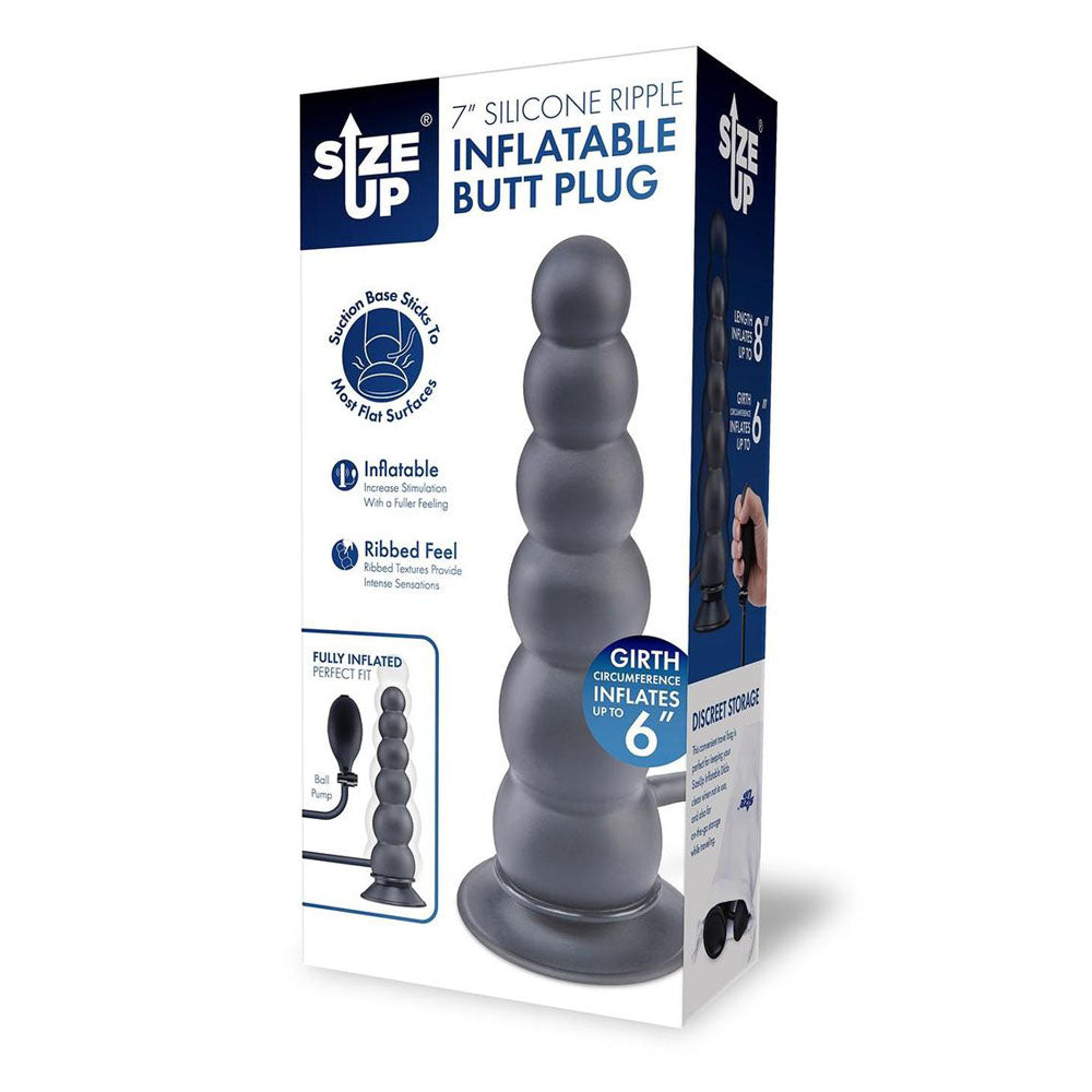 Size Up 7 Inch Ripple Inflatable Butt Plug -  20.3 cm Inflatable Butt Plug packaging with ribbed design.