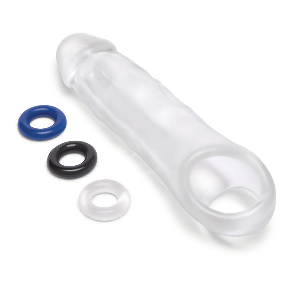 Size Up 2 Inch See-Thru Penis Extender with Ball Loop -  5 cm (2'') Penis Extension Sleeve with rings.
