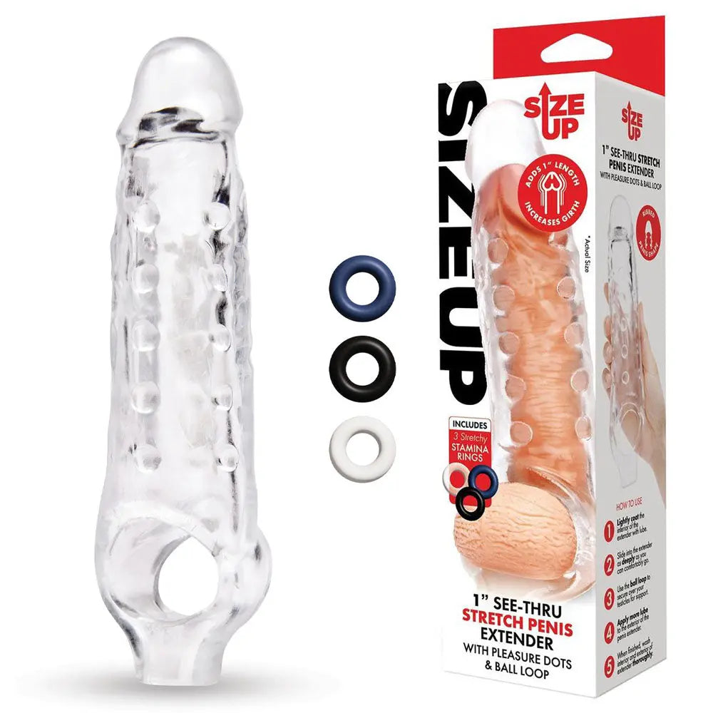 Affordable quality Size Up 1 Inch See-Thru Stretch Penis Extender -  2.5 cm (1'') Penis Extension Sleeve  from Xgen Products by Discreet Intimate Essentials with Discreet Delivery 