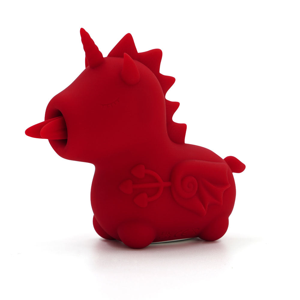Unihorn - Blaze Diablo -  USB Rechargeable Forked Tongue Flicking Stimulator in red silicone with a playful design.