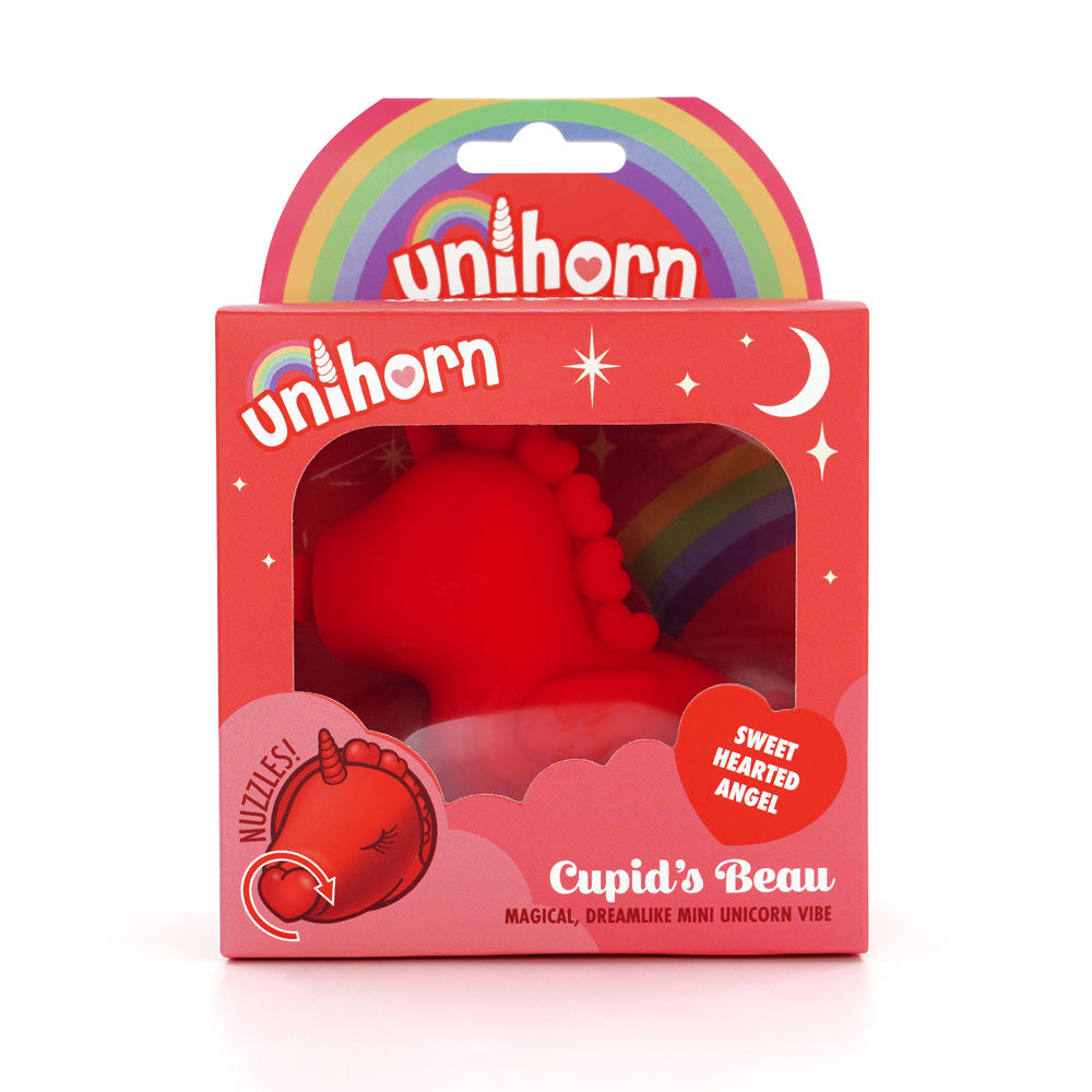 Unihorn - Cupid's Beau -  USB Rechargeable Heart Nosed Stimulator packaging showcasing the sweet-hearted angel design.