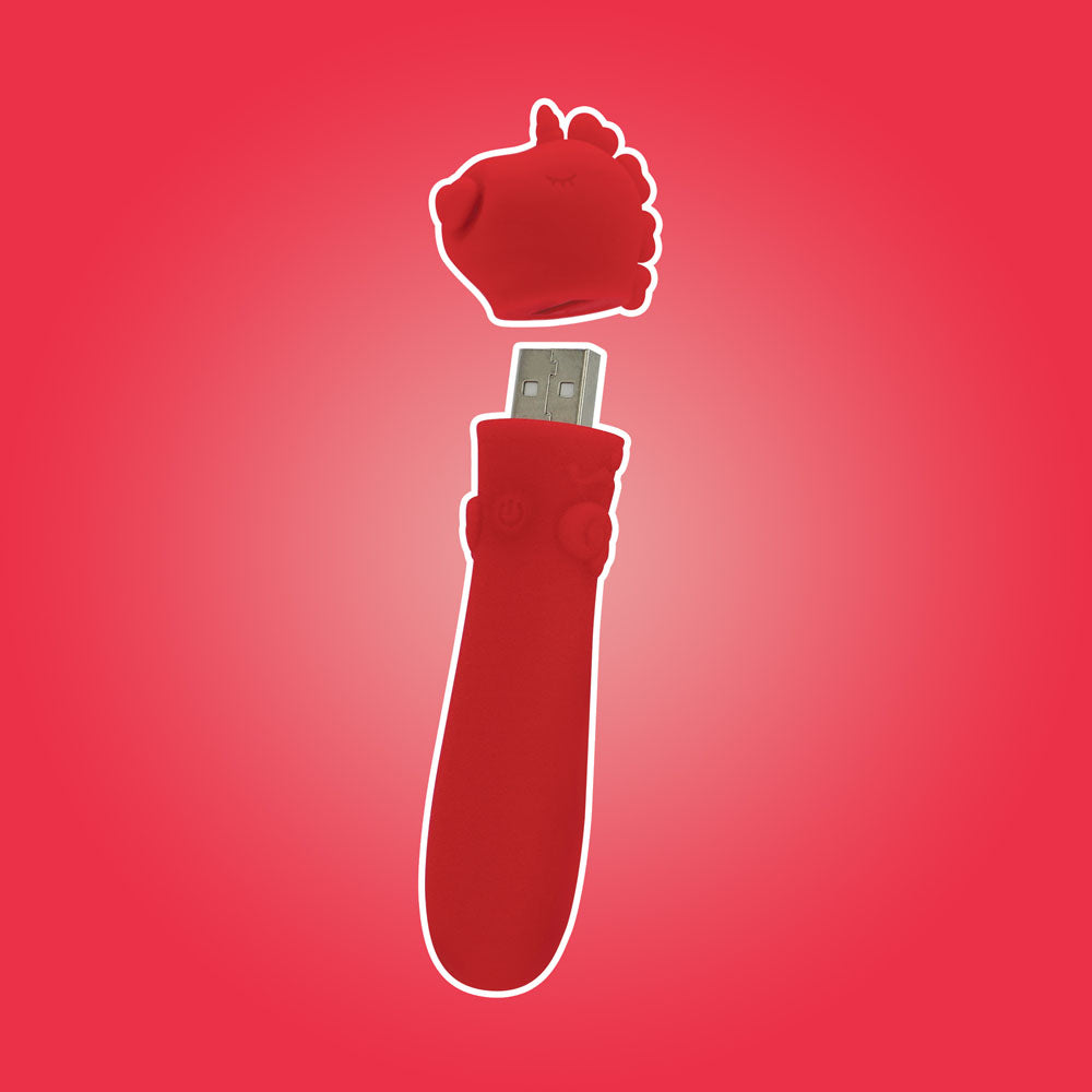 Unihorn - USB Bullet - Cupid's Beau - USB Rechargeable Vibrating Bullet in vibrant red with silicone sleeve.