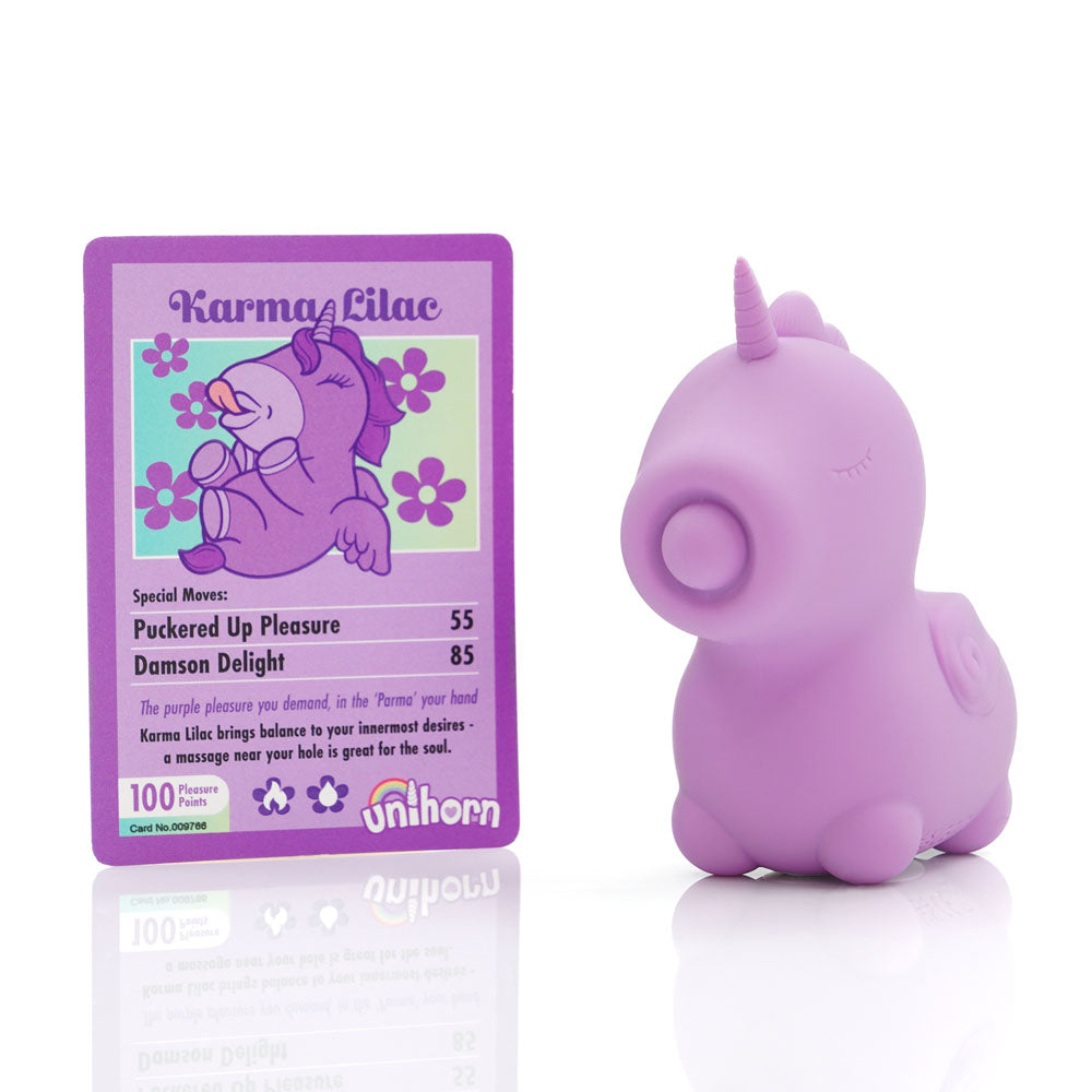 Unihorn - Karma Lilac - Lilac USB Rechargeable Flicking Stimulator with card, intimate essentials for her.