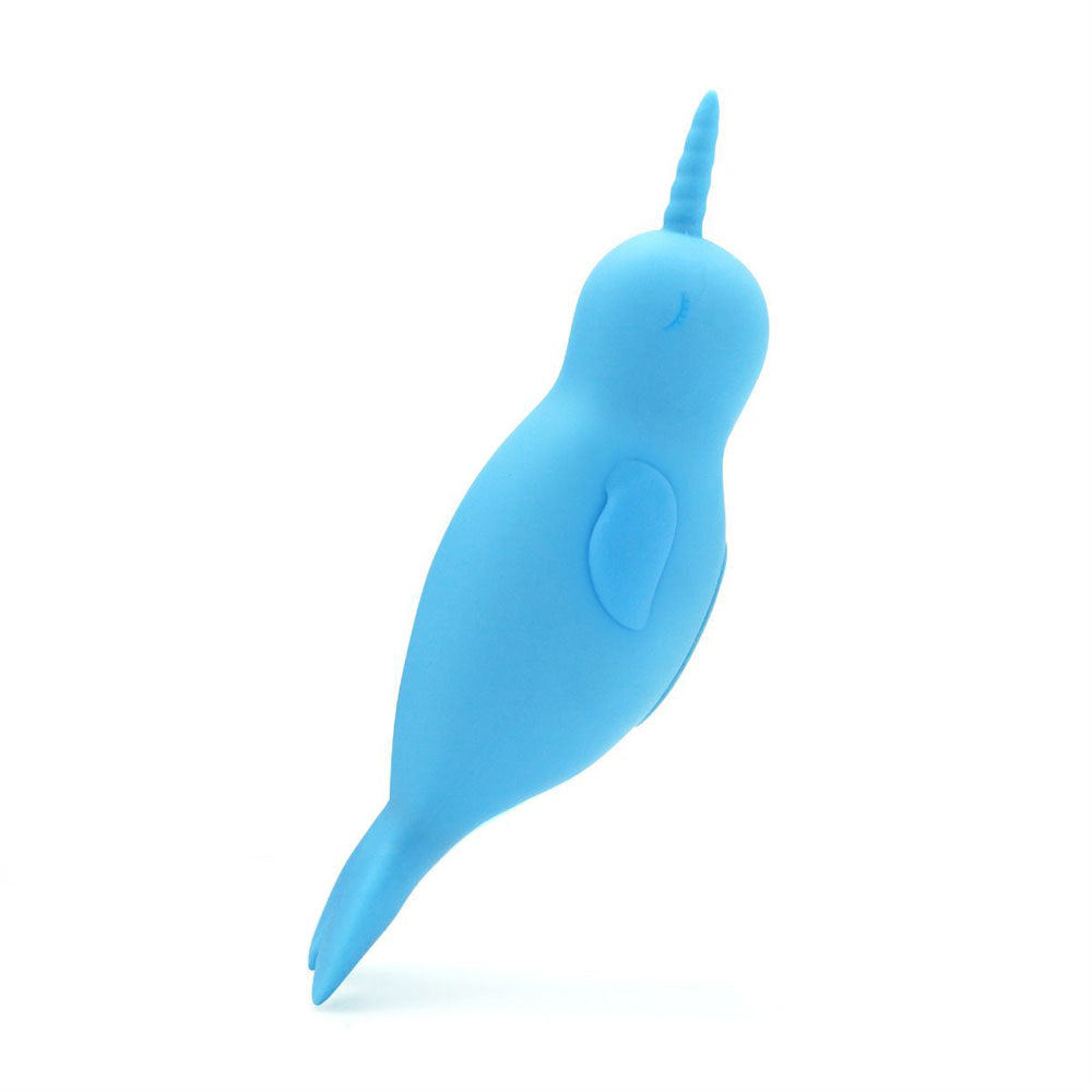 Unihorn of the Sea - Neigh Mo - The Narwhal - USB Rechargeable Dual Motor Stimulator in blue silicone.