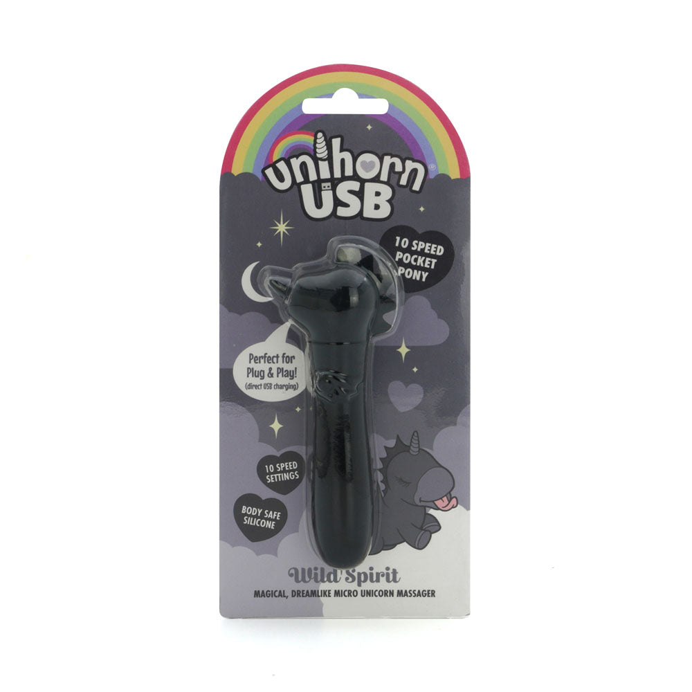 Unihorn - USB Bullet - Wild Spirit - USB Rechargeable Vibrating Bullet packaging with 10 speed settings and body-safe silicone.
