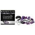 Domin8 Master Edition - Couples Bondage Game featuring bondage essentials including paddle, handcuffs, and blindfold.
