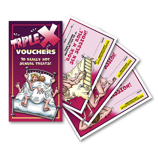 Triple-X Vouchers - Set of 10 Vouchers featuring 10 really hot sexual treats for intimate adventures.