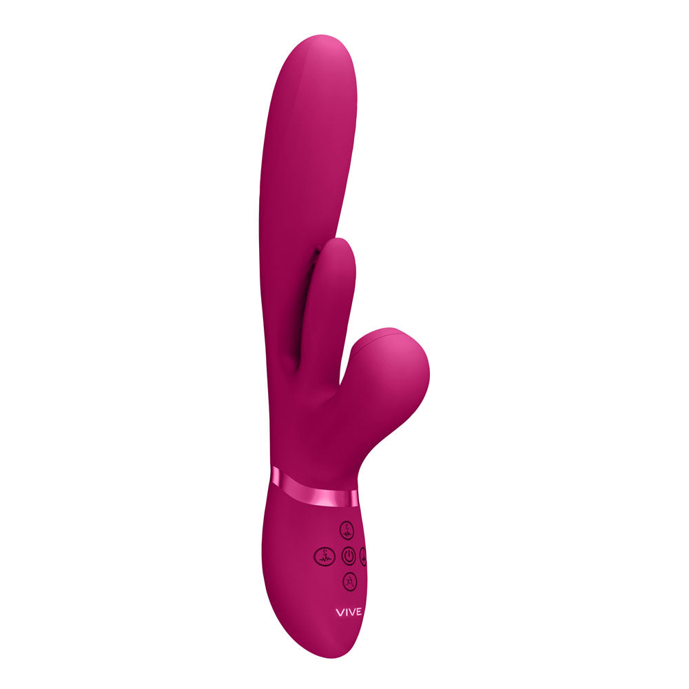 VIVE Ena -  -  25 cm USB Rechargeable Thrusting Vibrator with Air Wave Stimulator in vibrant pink.