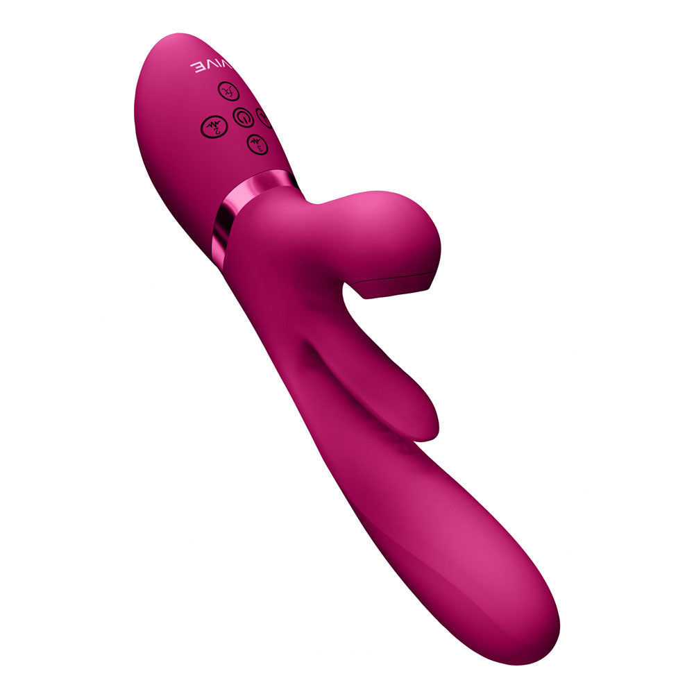 VIVE Ena -  -  25 cm USB Rechargeable Thrusting Vibrator with Air Wave Stimulator in vibrant pink.