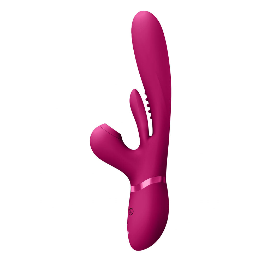 VIVE Ena -  -  25 cm USB Rechargeable Thrusting Vibrator with Air Wave Stimulator in vibrant pink color.