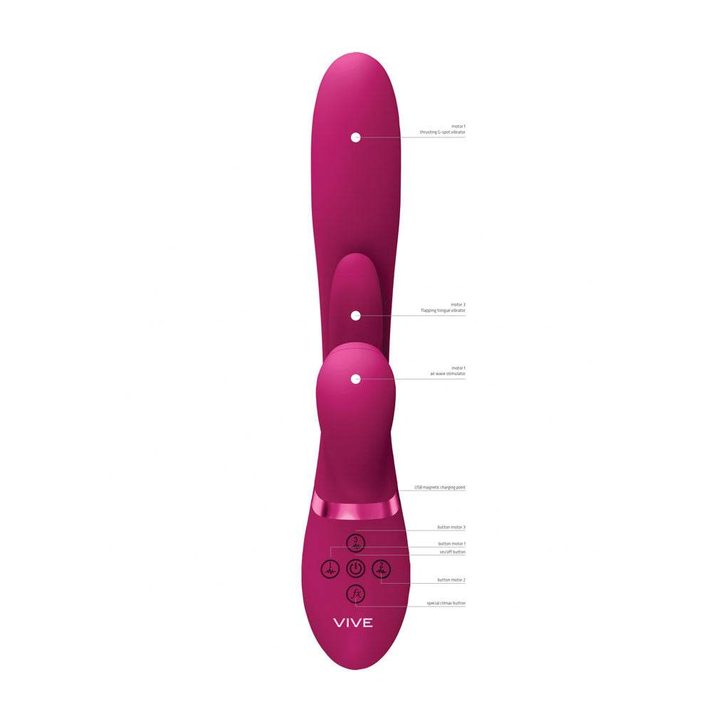 VIVE Ena -  -  25 cm USB Rechargeable Thrusting Vibrator with Air Wave Stimulator detailed view of design and features.