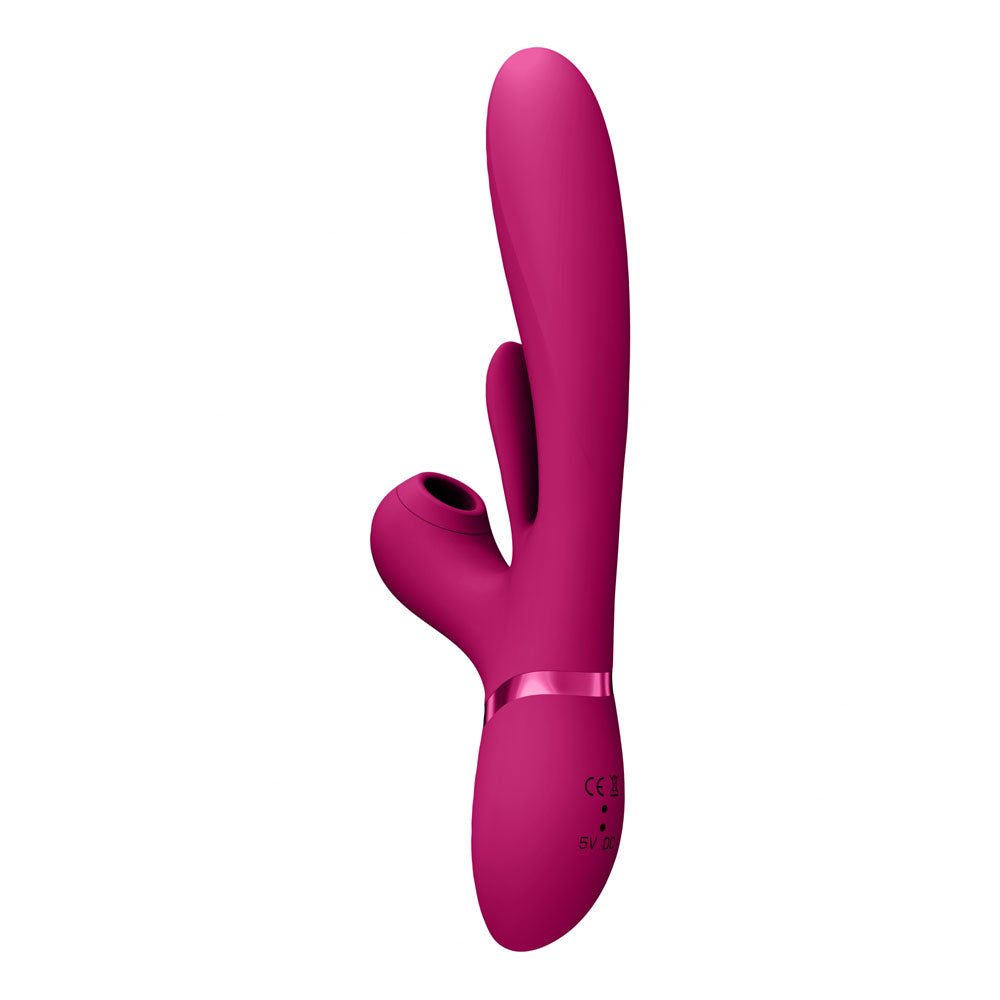 VIVE Ena -  -  25 cm USB Rechargeable Thrusting Vibrator with Air Wave Stimulator in vibrant pink, designed for ultimate pleasure.
