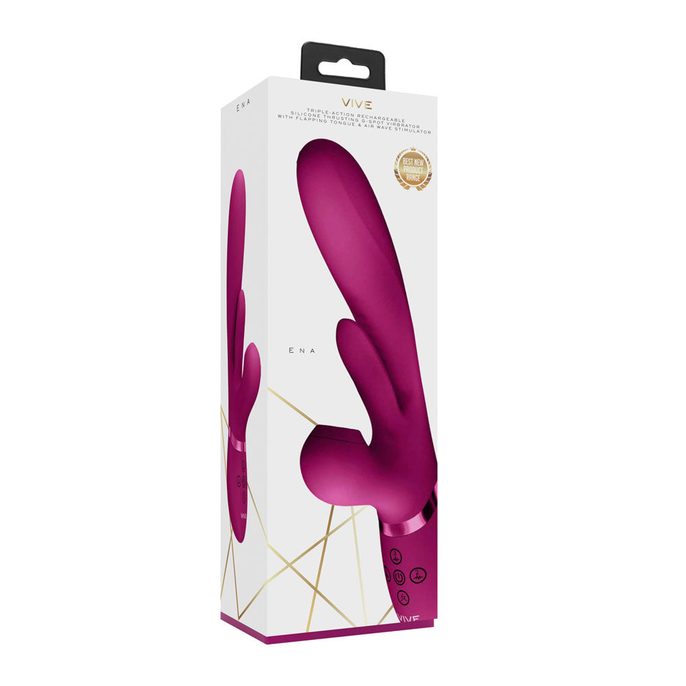 VIVE Ena -  -  25 cm USB Rechargeable Thrusting Vibrator with Air Wave Stimulator packaging showcasing innovative design.