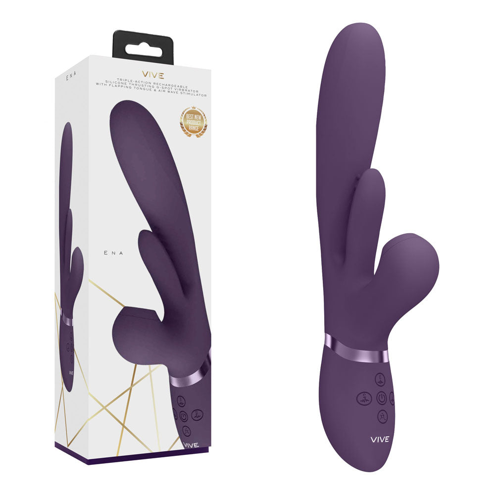 VIVE Ena -  -  25 cm USB Rechargeable Thrusting Vibrator with Air Wave Stimulator in elegant packaging.