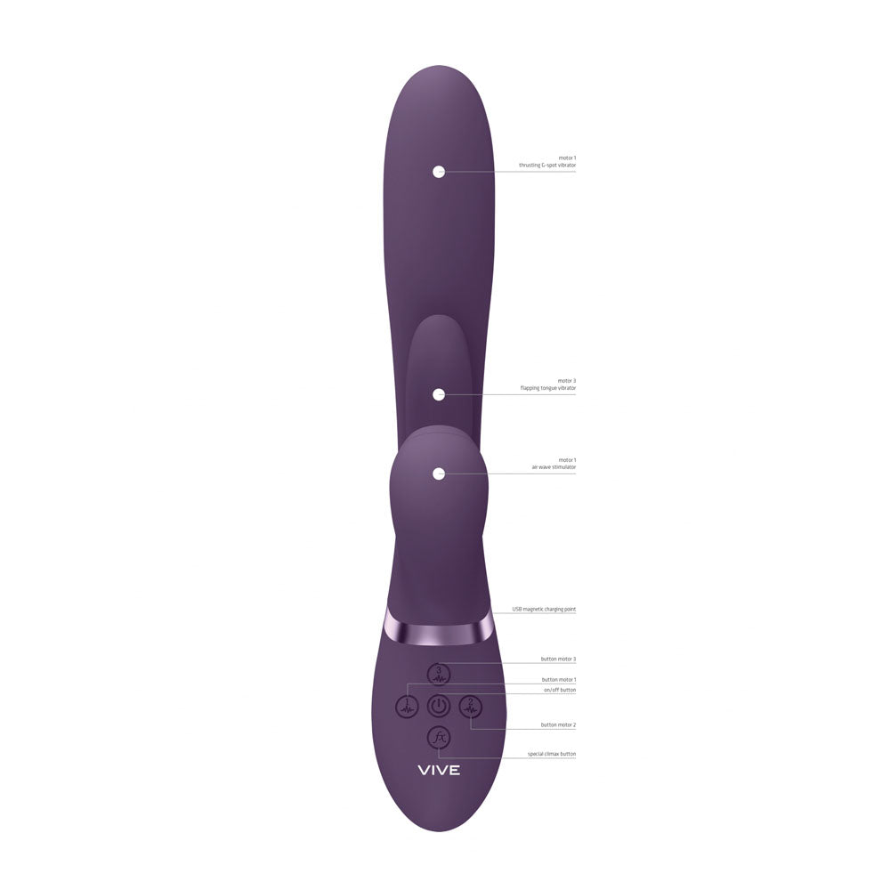 VIVE Ena -  -  25 cm USB Rechargeable Thrusting Vibrator with Air Wave Stimulator showcasing controls and features.