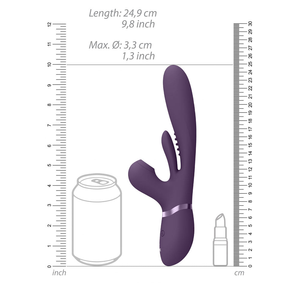 VIVE Ena -  -  25 cm USB Rechargeable Thrusting Vibrator with Air Wave Stimulator size comparison with a can and spray.