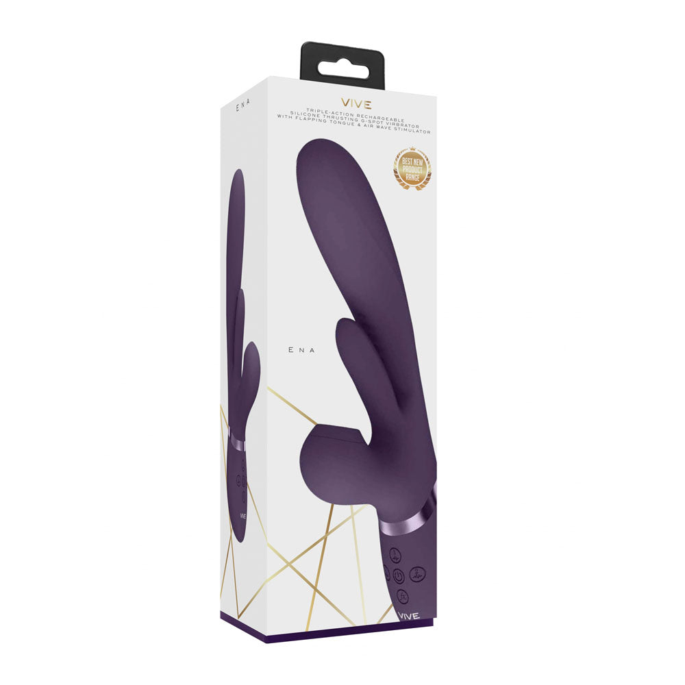 VIVE Ena -  -  25 cm USB Rechargeable Thrusting Vibrator with Air Wave Stimulator packaging with sleek design.