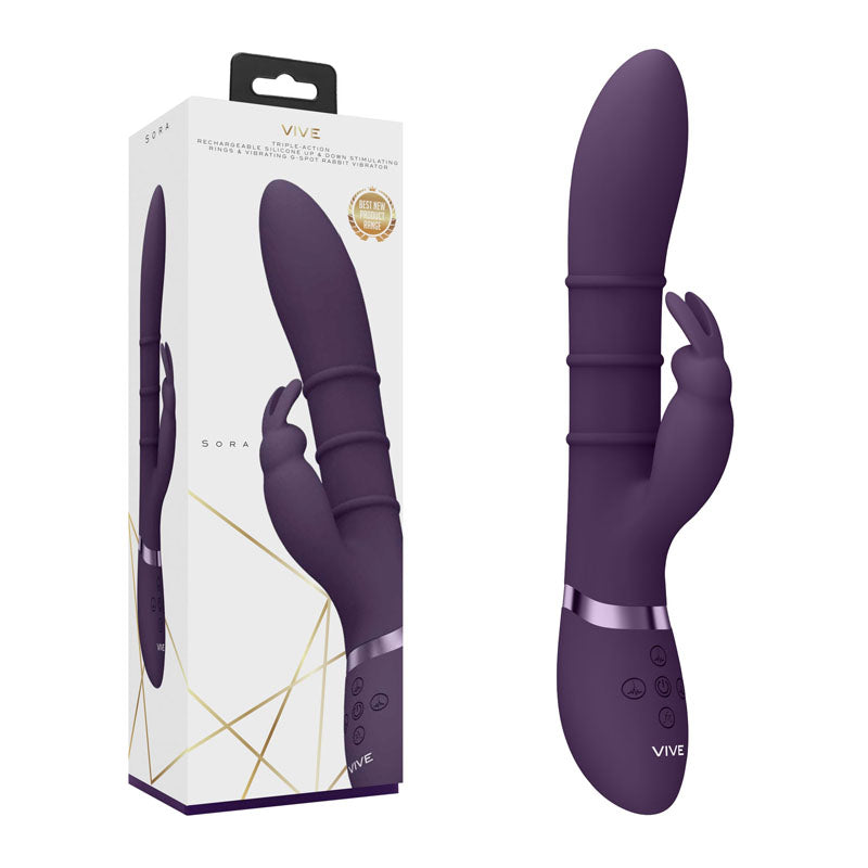 VIVE Sora -  -  24.2 cm USB Rechargeable Rabbit Vibrator with packaging and silicone design.