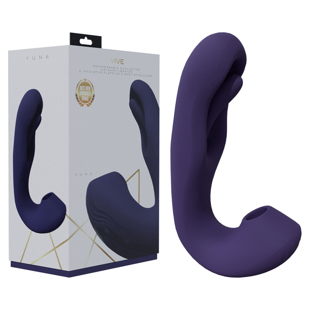 VIVE Yuna -  -  USB Rechargeable Flapping Vibrator with Air Pulsation in purple packaging.