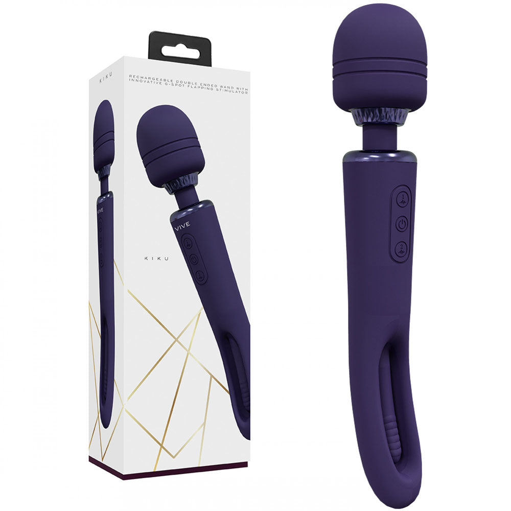 VIVE Kiku -  -  25.2 cm USB Rechargeable Dual End Massage Wand with Flapping Tip in packaging.