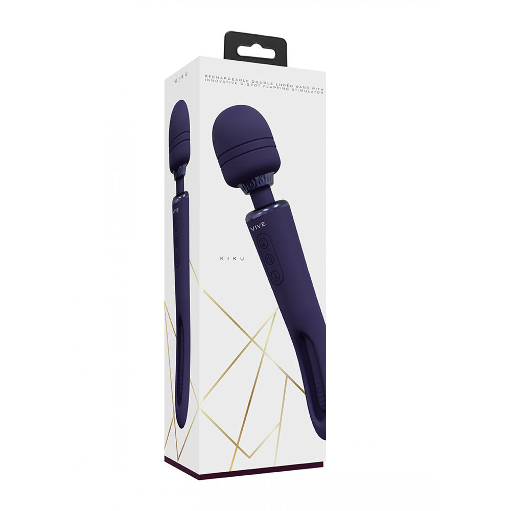 VIVE Kiku -  -  25.2 cm USB Rechargeable Dual End Massage Wand with Flapping Tip packaging view.