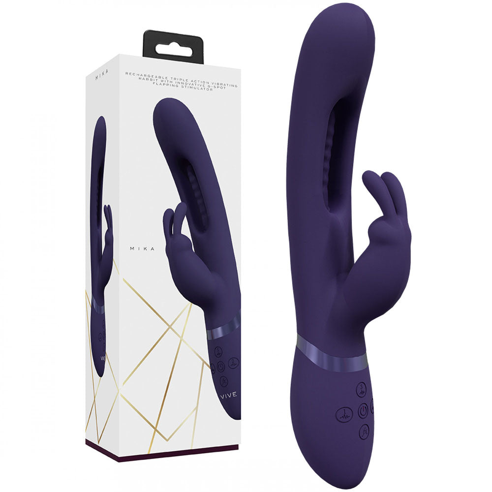 VIVE Mika -  -  23.2 cm USB Rechargeable Rabbit Vibrator with Flapping Shaft in packaging