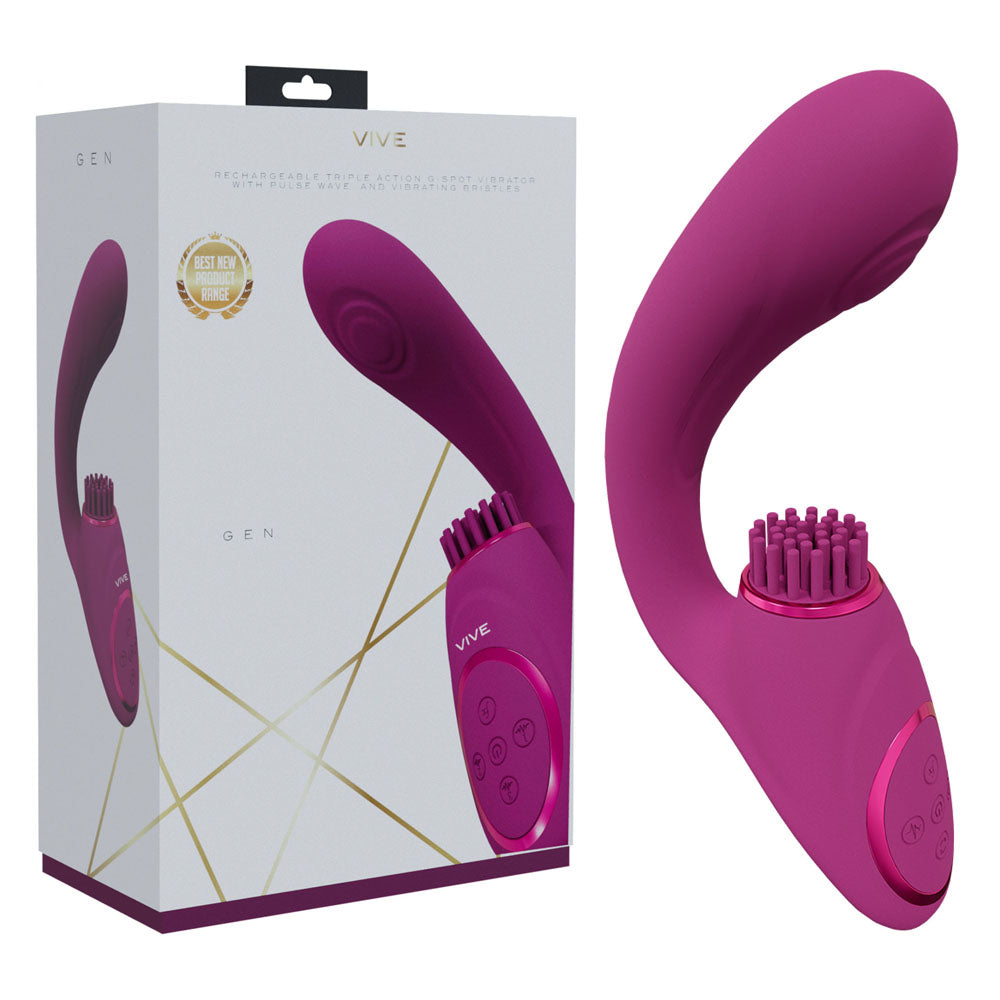 VIVE Gen -  -  USB Rechargeable Triple Motor Vibrator next to stylish packaging for intimate essentials.
