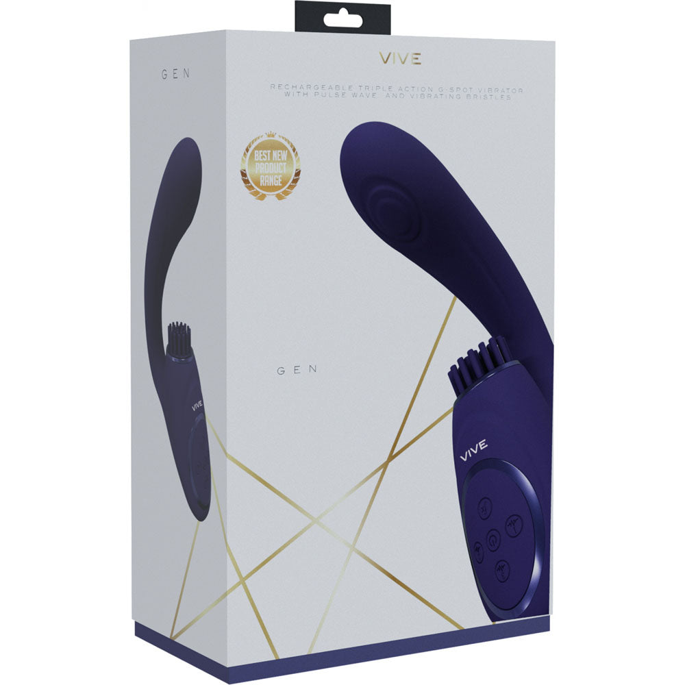 VIVE Gen -  -  USB Rechargeable Triple Motor Vibrator packaging showcasing innovative design and features.