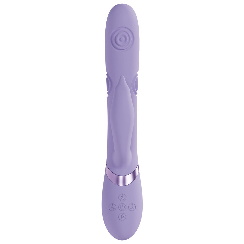 VIVE Pallina -  -  25 cm USB Rechargeable Tapping Rabbit Vibrator in lavender color with various control buttons.