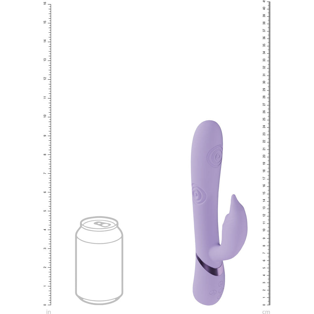 VIVE Pallina -  -  25 cm USB Rechargeable Tapping Rabbit Vibrator next to a can for size comparison.