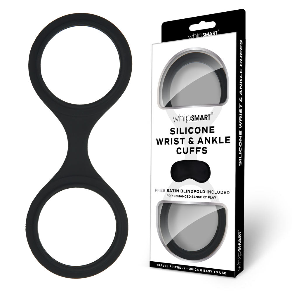 WhipSmart Silicone Wrist & Ankle Cuffs -  - Restraints with Bonus Eye Mask for comfortable bondage play.