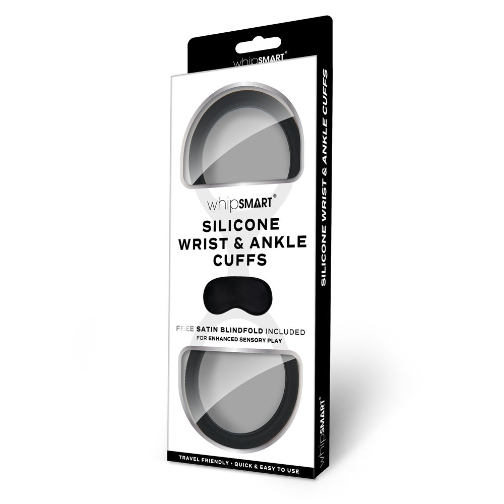 WhipSmart Silicone Wrist & Ankle Cuffs -  - Restraints with Bonus Eye Mask packaging design for bondage play.