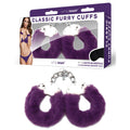 WhipSmart Classic Furry Cuffs -  -  Furry Restraints with Bonus Eye Mask in purple packaging with satin blindfold.