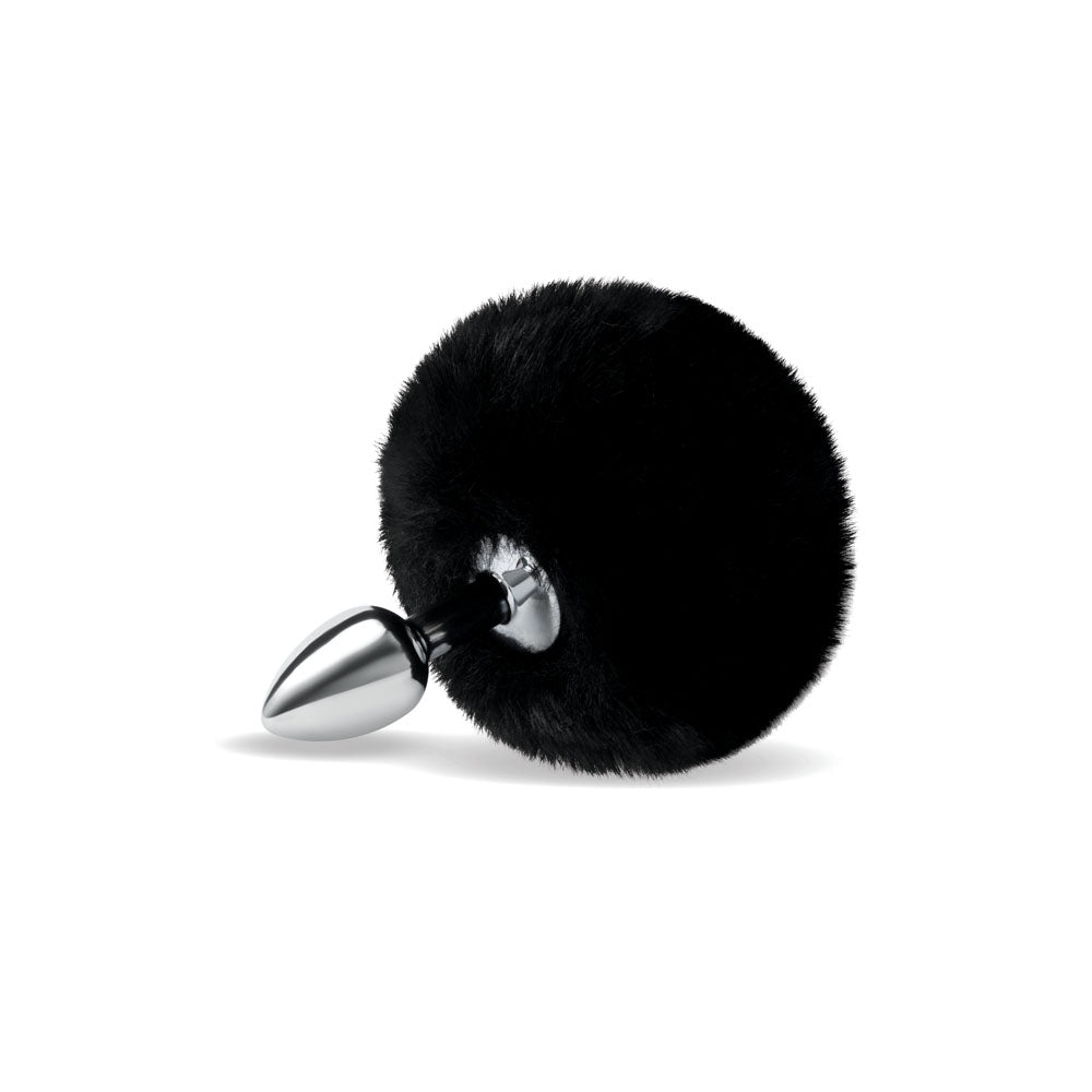 WhipSmart Furry Tales  Bunny Tail - Metal 6.3 cm Butt Plug with  Bunny Tail featuring a black fluffy tail.