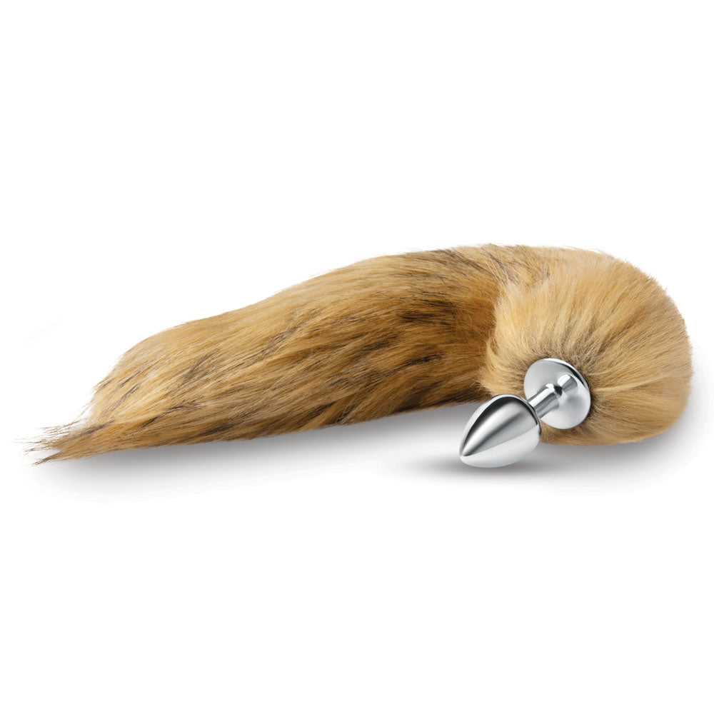 WhipSmart Furry Tales 14 Inch Fox Tail - Metal 6.3 cm Butt Plug with Fox Tail displayed on a white background.