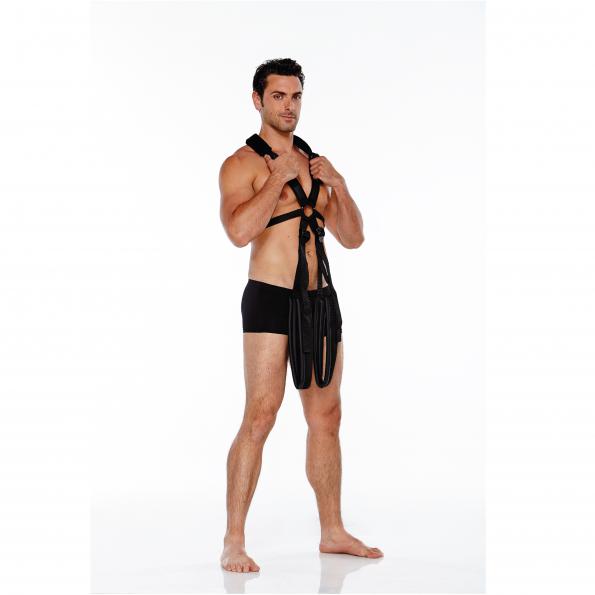 WhipSmart Body Swing - Black Body Swing Harness displayed by a man in a harness ready for intimate exploration.