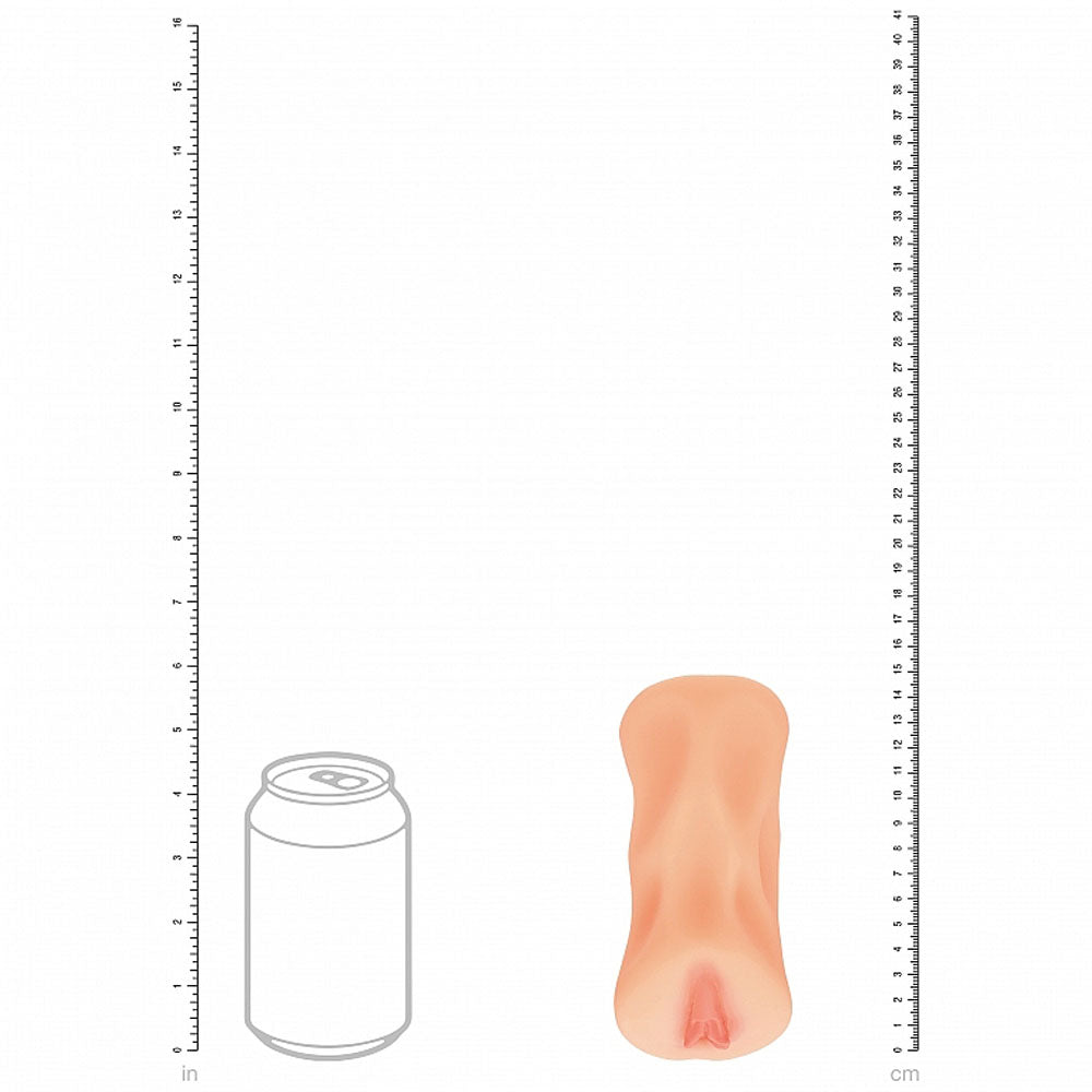 XKIN Career Girls - Sasha Slippernip - 15 cm Vagina Stroker with size comparison to a soda can.