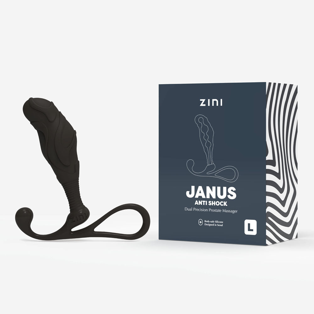Zini Janus Anti Shock - Large -  Large Prostate Massager alongside its packaging, designed for ultimate pleasure.