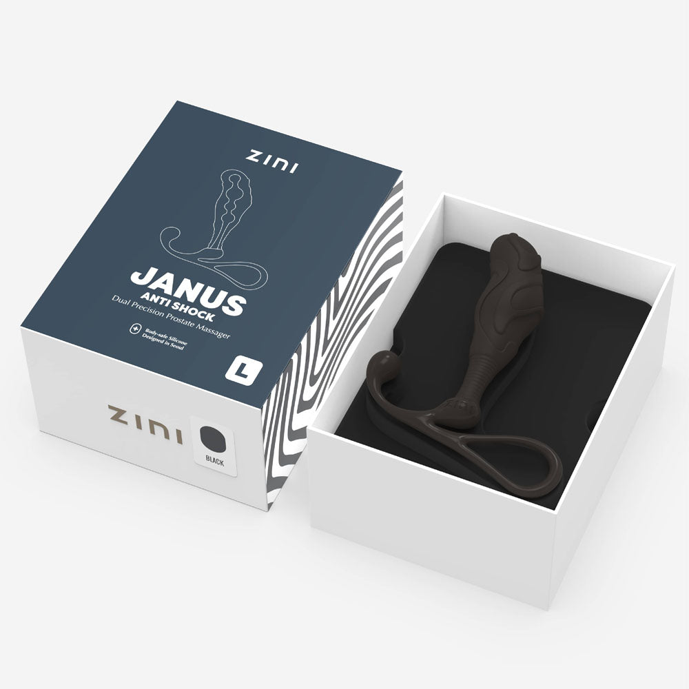 Zini Janus Anti Shock - Large -  Large Prostate Massager in packaging showing its dual precision design.
