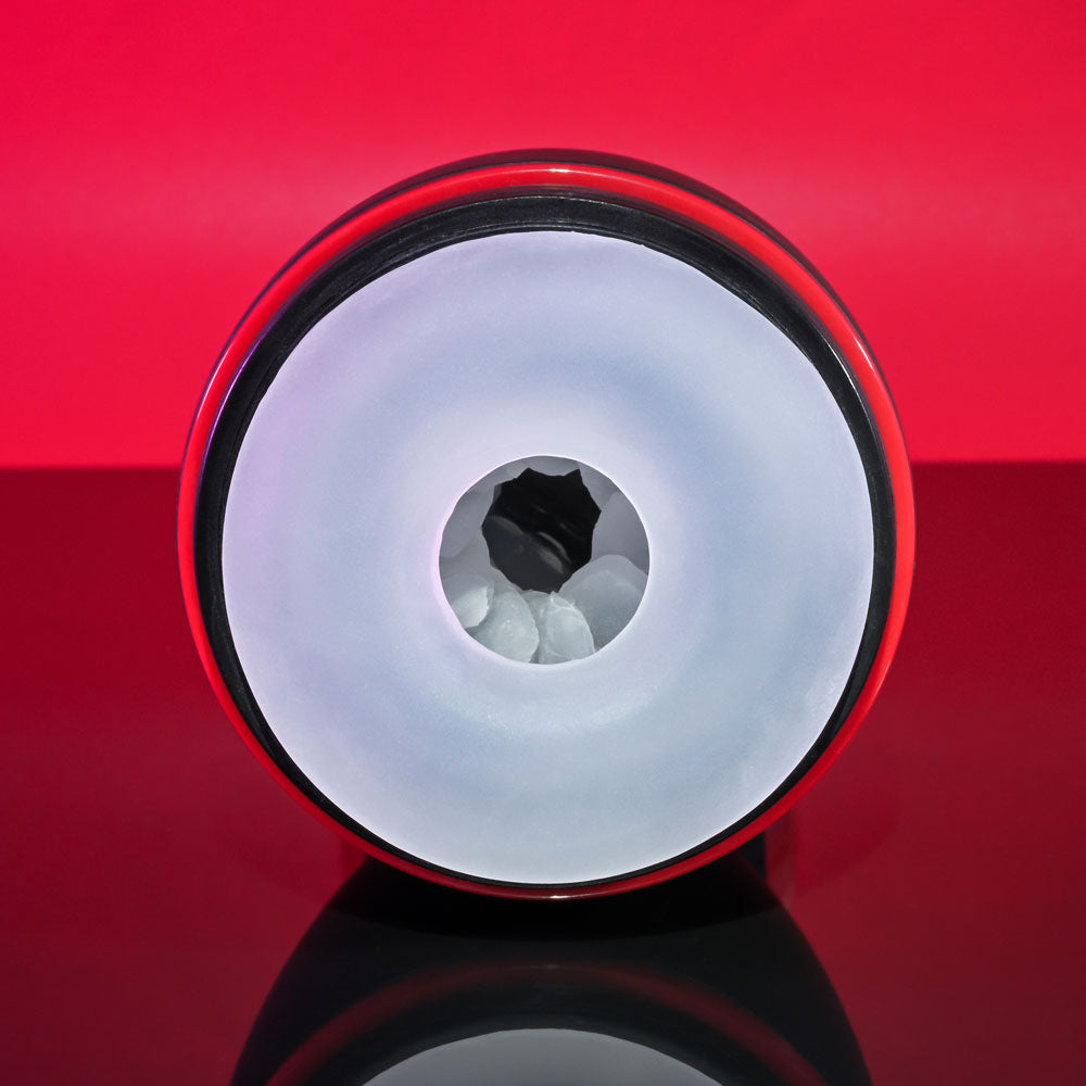 Zero Tolerance TIGHT SQUEEZE - USB Rechargeable Vibrating, Squeezing & Talking Stroker top view with a sleek design.