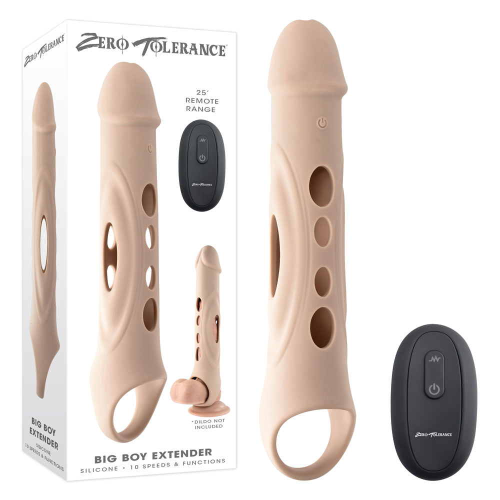 Zero Tolerance BIG BOY EXTENDER - Light - USB Rechargeable Vibrating Penis Extension Sleeve with remote control.