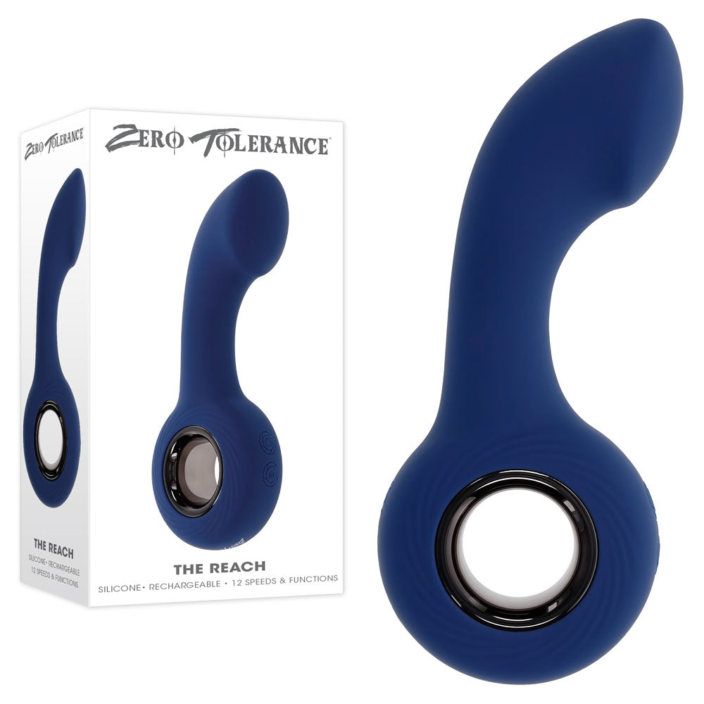 Zero Tolerance THE REACH - 13.8 cm USB Rechargeable Vibrating Anal Plug with a ringed handle and curved shaft.